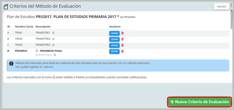 Captura de ejemplo de criterios de evaluación
